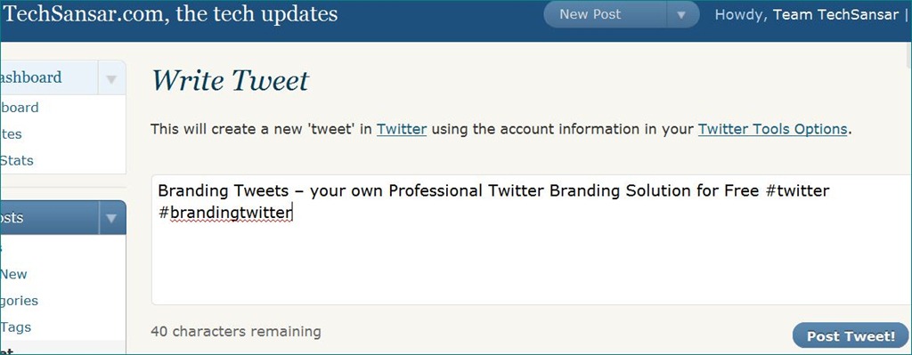 Twitting posts from your Blog Dashboard
